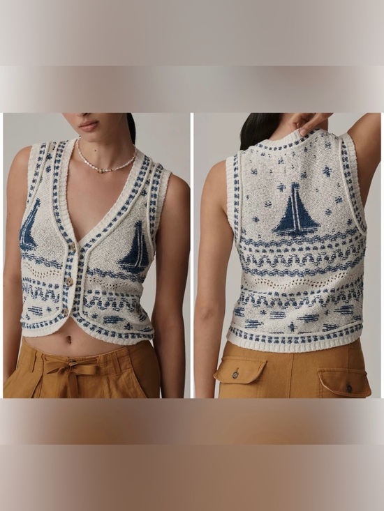 Anthropologie Sweaters - NWT Anthropologie Pilcro V-Neck Sailboat Motif Cardigan Sweater Vest - S *SAMPLE